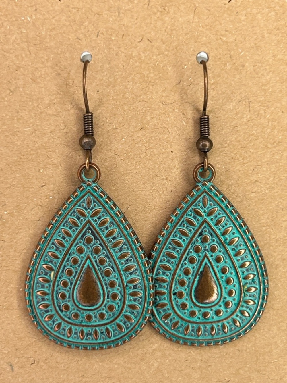 Boho Teardrop Filigree Dangle Earrings in Turquoise Bronze Fashion Jewelry